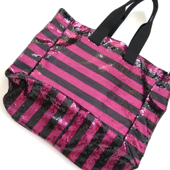 VS PINK Bling Stripe Tote Bag Logo Patch sequins - Picture 10 of 10